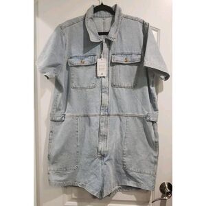 COWOKA Womens Casual Distressed Zip Short Sleeve‎ Denim Romper